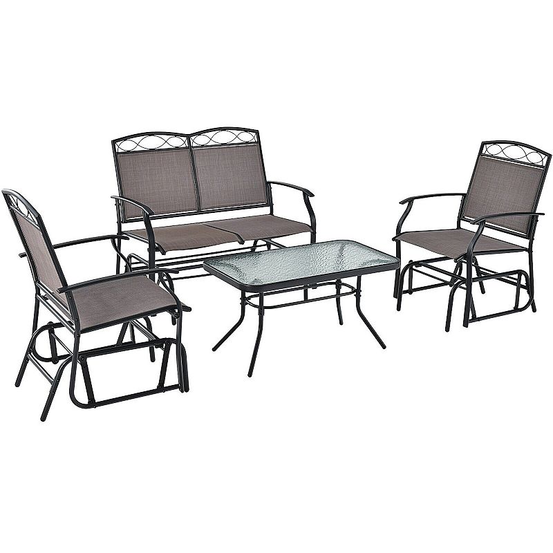 Outdoor Gliding Loveseat Chair With Tempered Glass Coffee Table - 2 Pieces