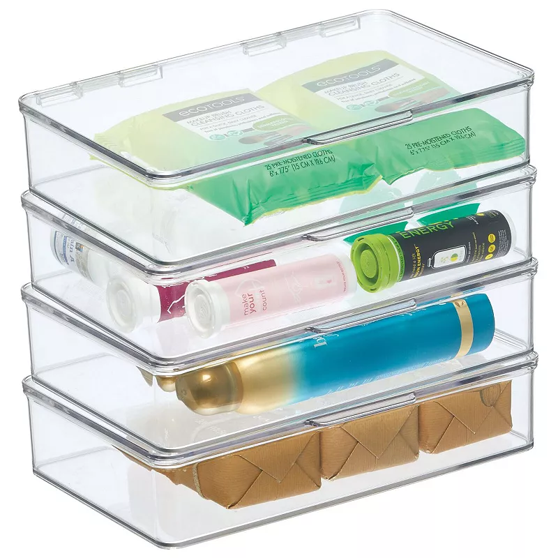 mDesign Plastic Bathroom Vanity Storage Organizer Box， Hinged Lid， 4 Pack