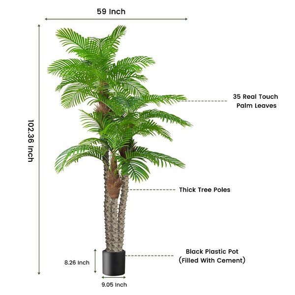 8.5ft Fake Palm Tree Triple Tropical Palm，Artificial Plant Tree Outdoor Indoor in Pot，Large Palm Plants，Green