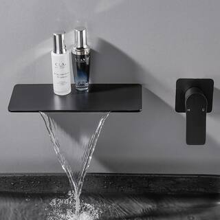 Zalerock Single-Handle Rectangular Waterfall Wall Mounted Bathroom Faucet in Matte Black H02LTBG033