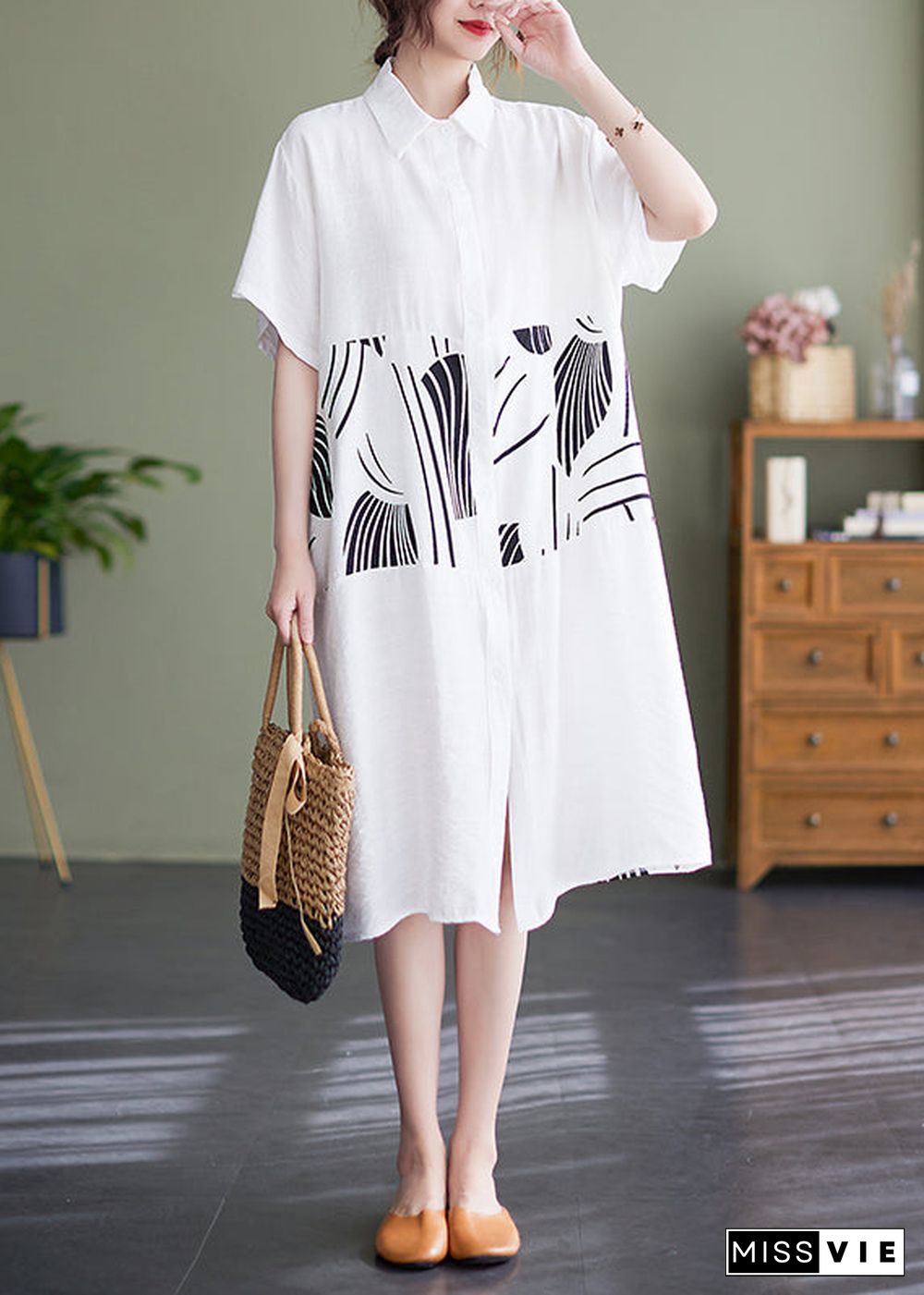 White Peter Pan Collar button Shirt Dress Short Sleeve