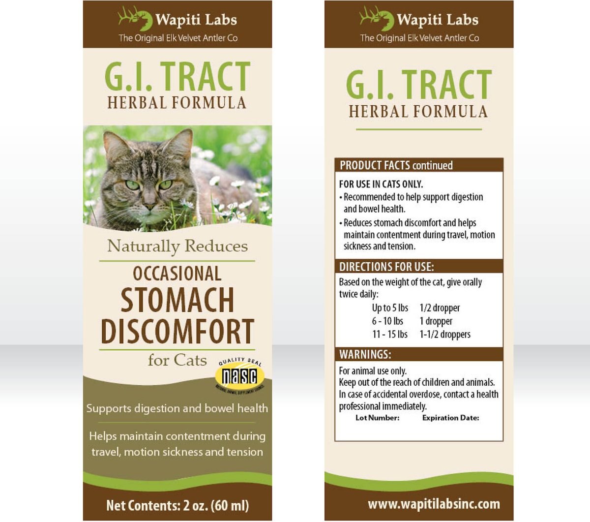 Wapiti Labs G.I. Tract Homeopathic Medicine for Digestive Issues for Cats