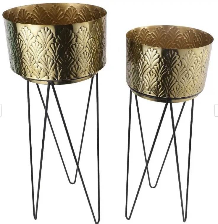 Elegant Design Golden Garden And Home Decoration Metal Planters Pot With black metal Stand