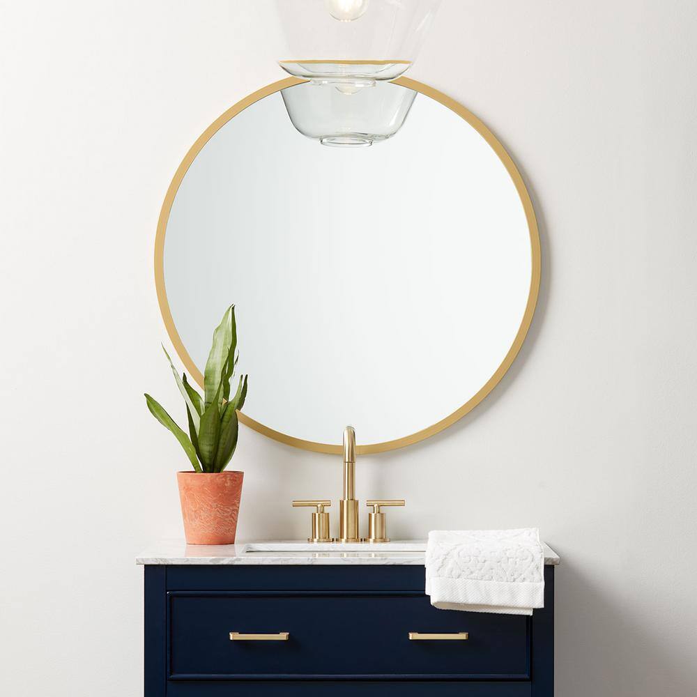 better bevel 24 in. W x 24 in. H Rubber Framed Round Bathroom Vanity Mirror in Matte Gold 19014