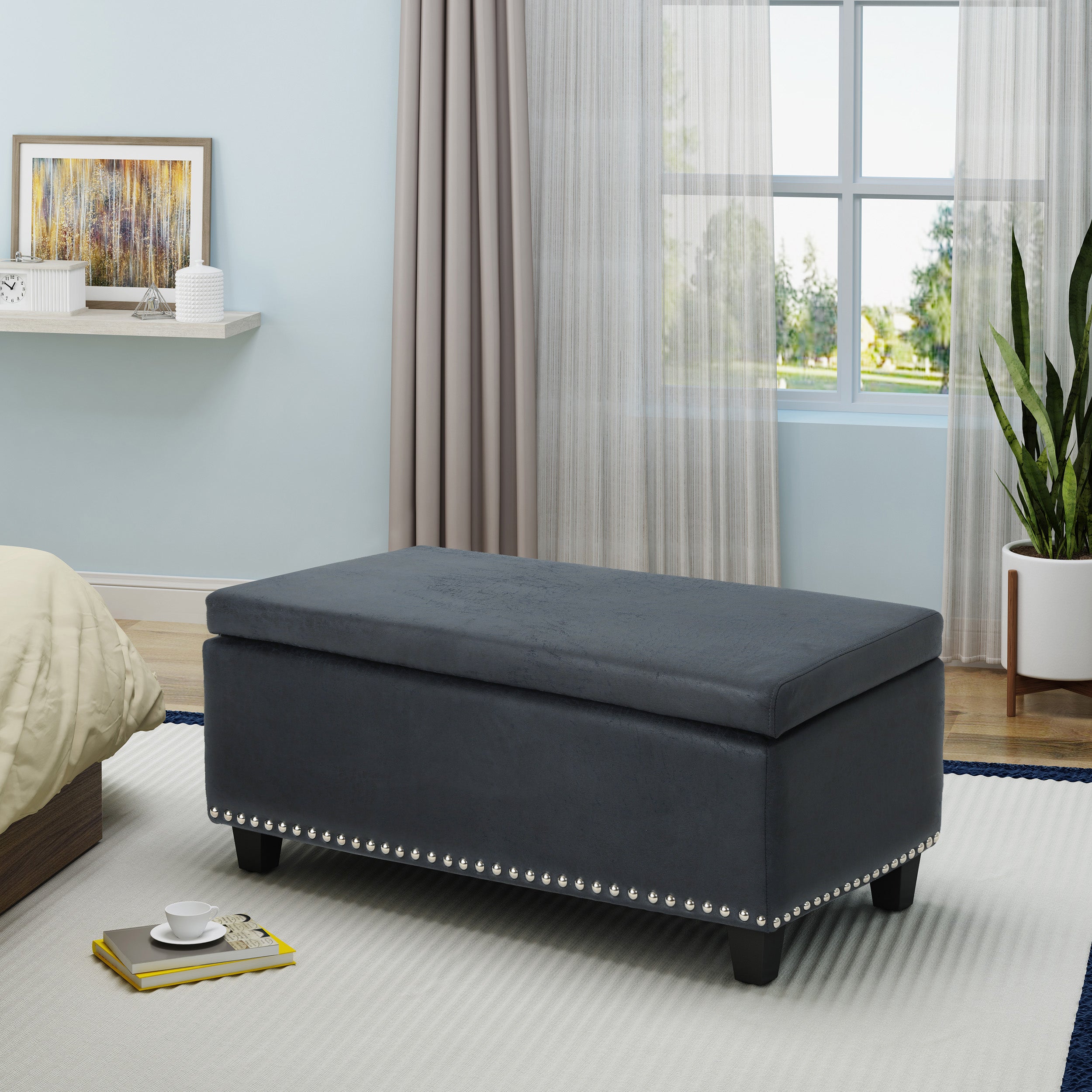 Carl Rectangle Microfiber Storage Ottoman Bench