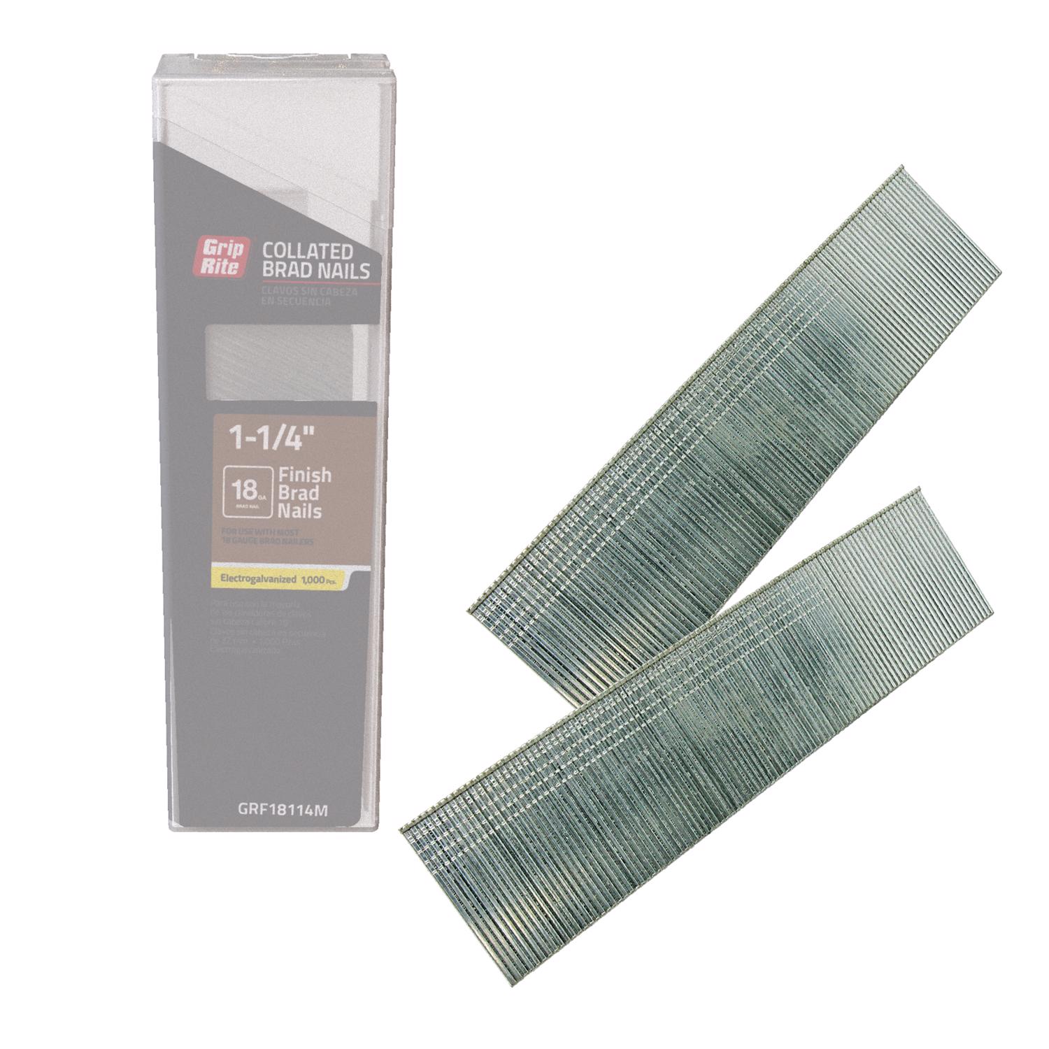 Grip-Rite 1-1/4 in. 18 Ga. Straight Strip Electro Galvanized Finish Nails 1000 pk