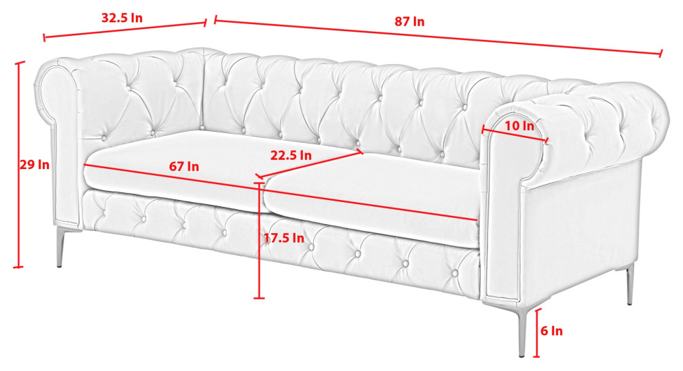 Nicole Miller Geraldine Sofa Button Tufted  3 Seat  Leather PU   Midcentury   Sofas   by Inspired Home  Houzz