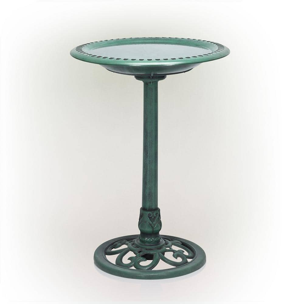 Alpine Corporation 28 in. Tall Outdoor Birdbath with Scrollwork Decoration Yard Statue TEC116