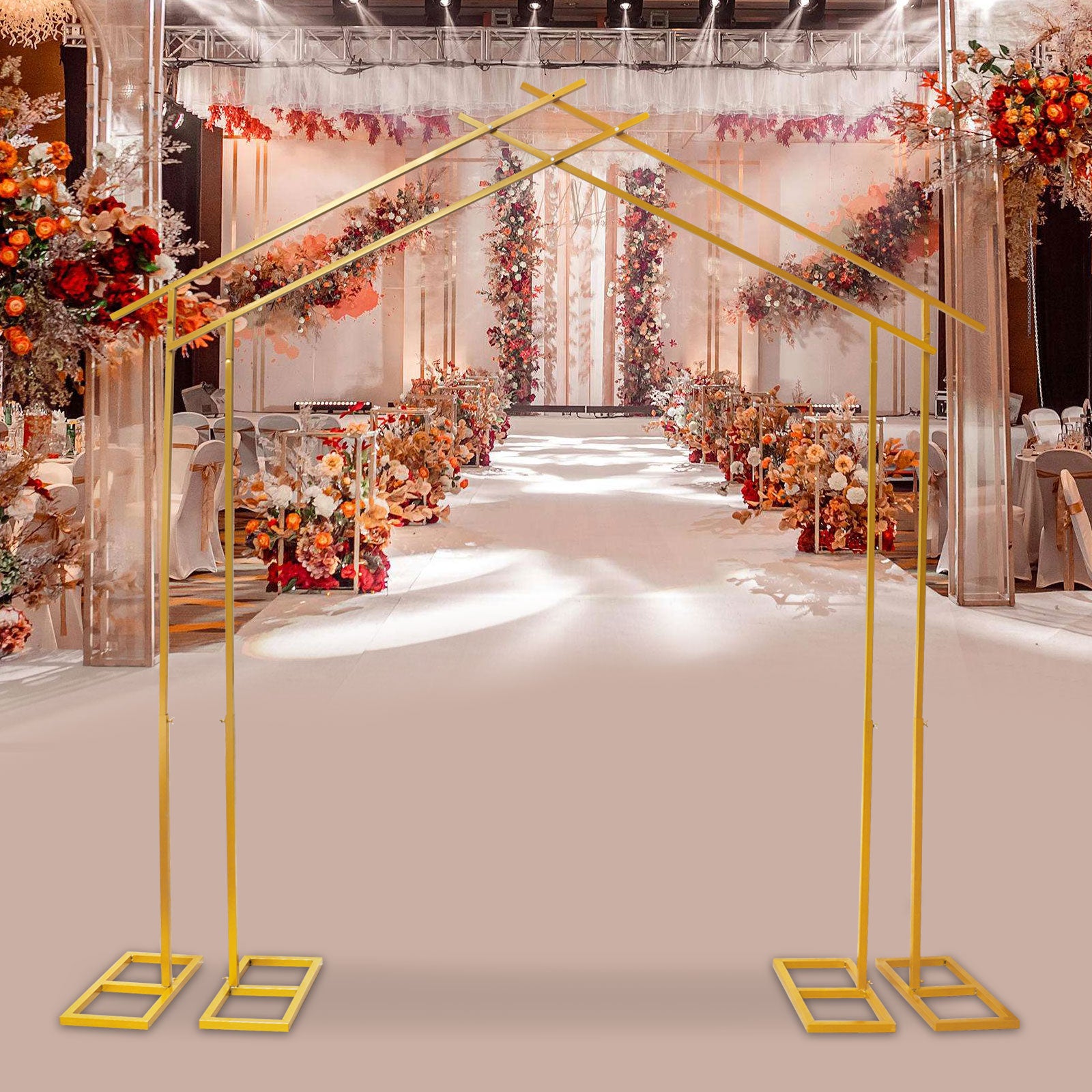 ANQIDI Wedding Arch Metal Garden Arbor Backdrop Stand Gold Double Arch Rack for Party Decor