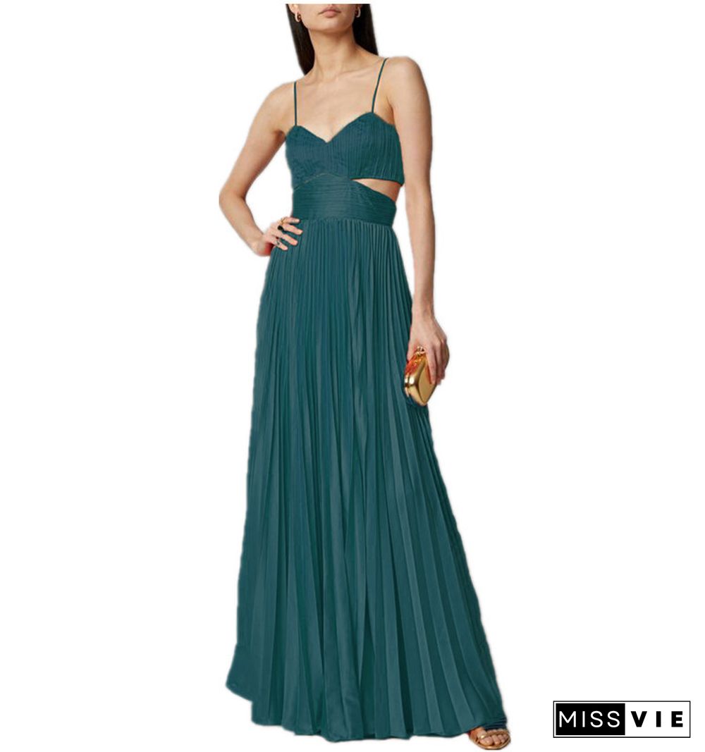 Halter Belt Backless Solid Color Strapless Dress