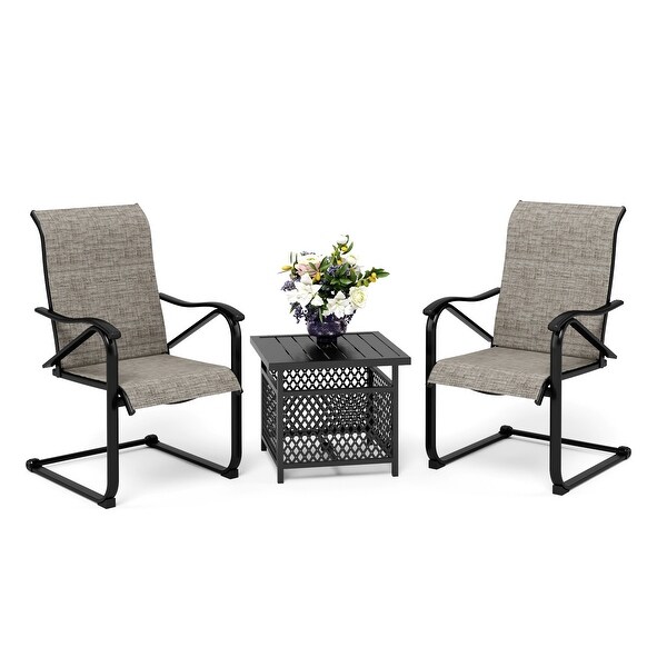 3-Piece Patio Dining Set， Side Metal Table and 2 C Spring Motion Chairs， Conversation Coffee Sets with Umbrella Hole - Overstock - 32432259