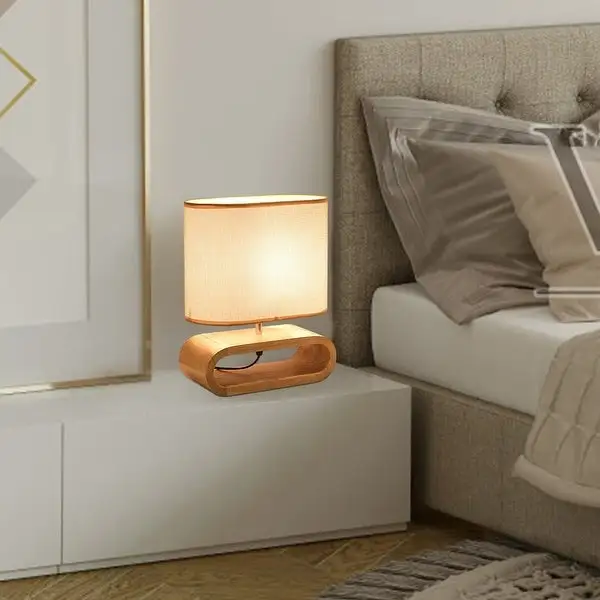 Bedside Wooden Accent Table Lamp with Linen Shade - 9.84x11.81