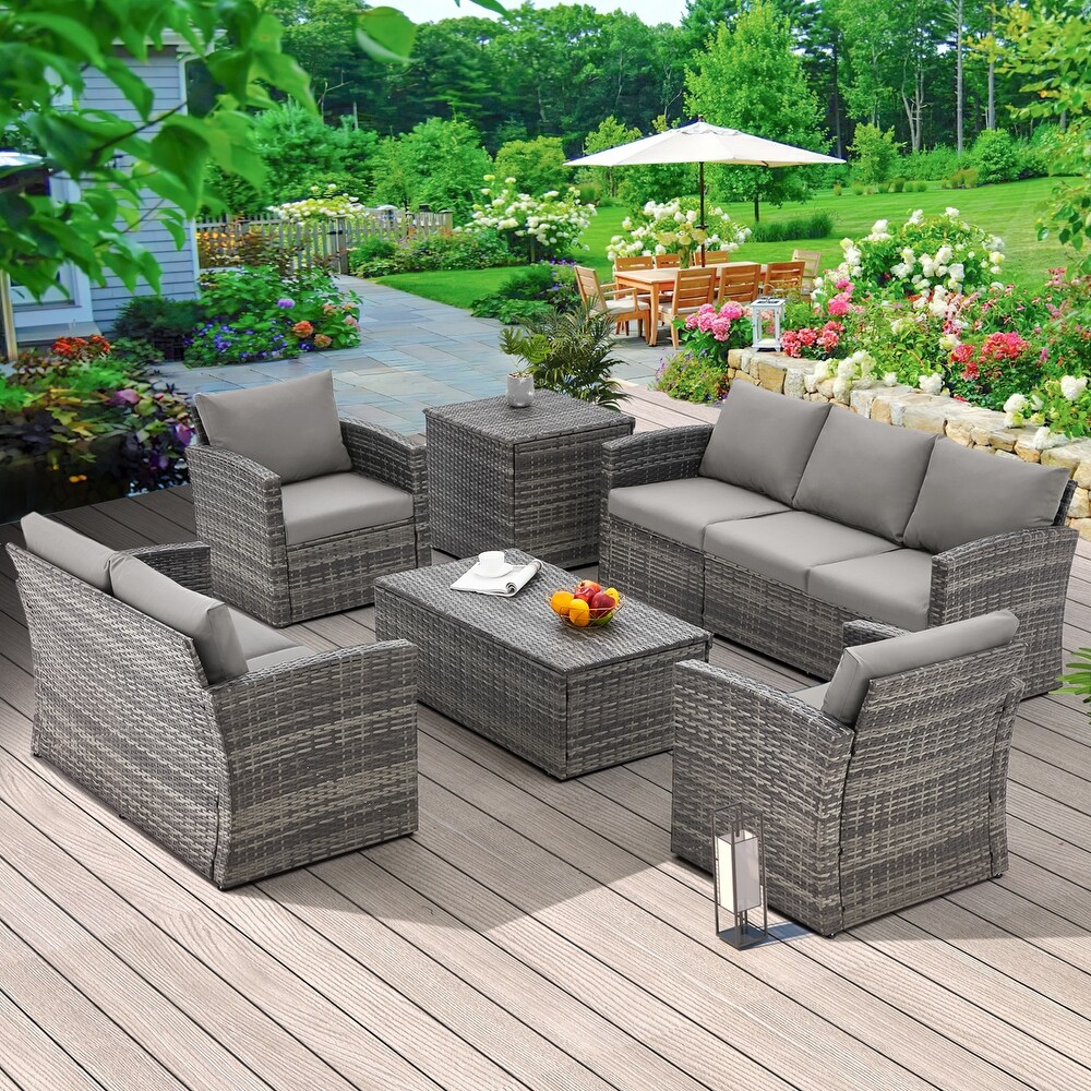 AECOJOY 7 Pieces Patio Sectional Sofa Outdoor Wicker Furniture Set