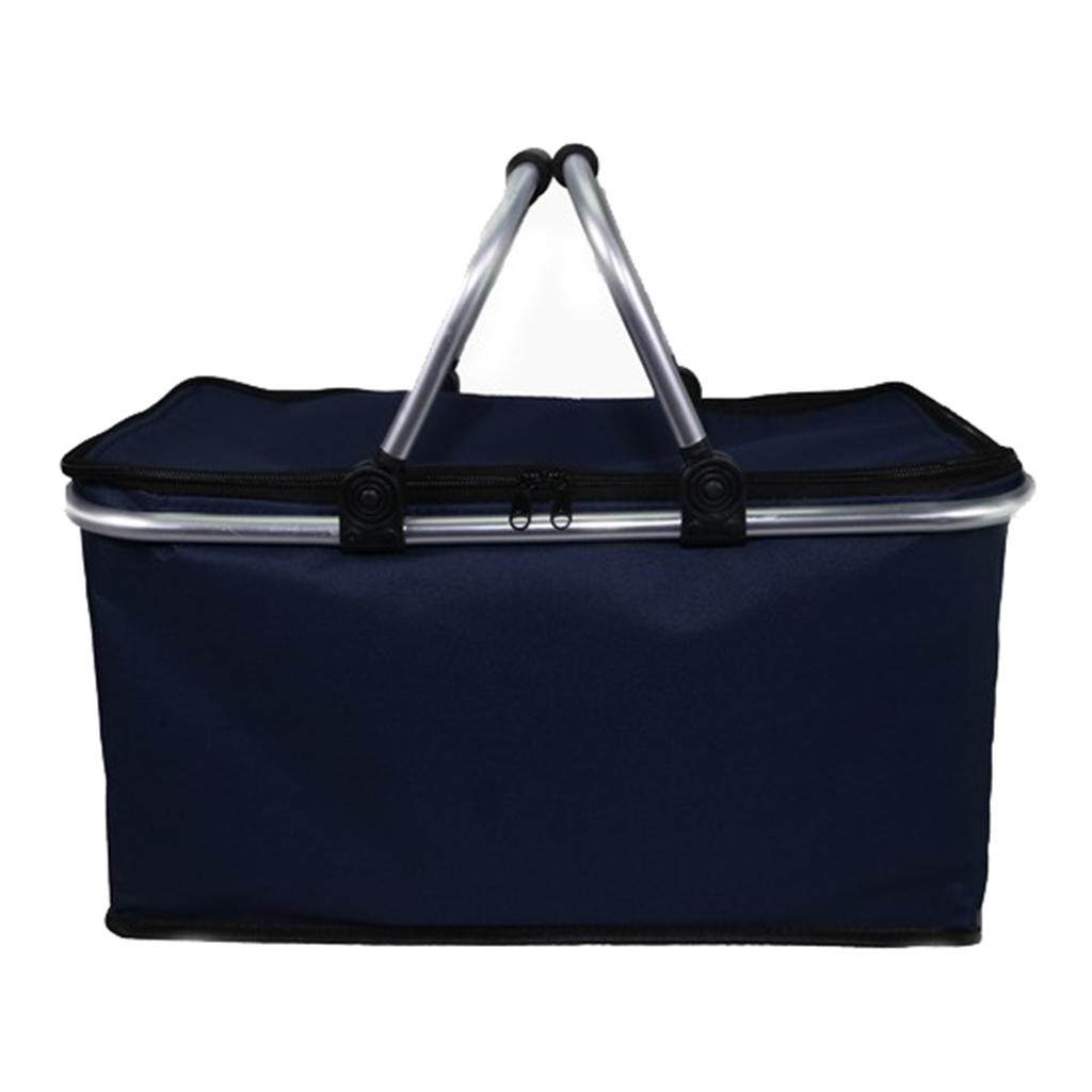 Large ， Collapsible and Insulated Lunch storage Leakproof Bag for Camping， Picnic， BBQ， Activities - Dark Blue， 43 x 24cm