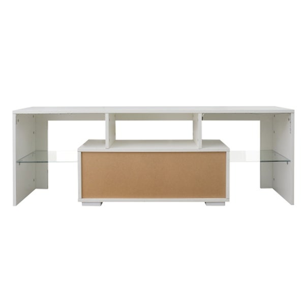 Entertainment TV Stand， TV Cabinet with LED Light， White