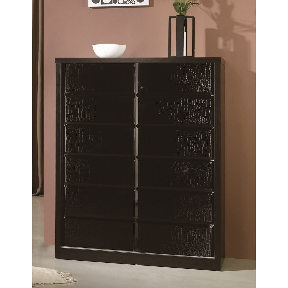 Altos Walnut Wooden 5 shelf Shoe Cabinet with Black Sliding Door