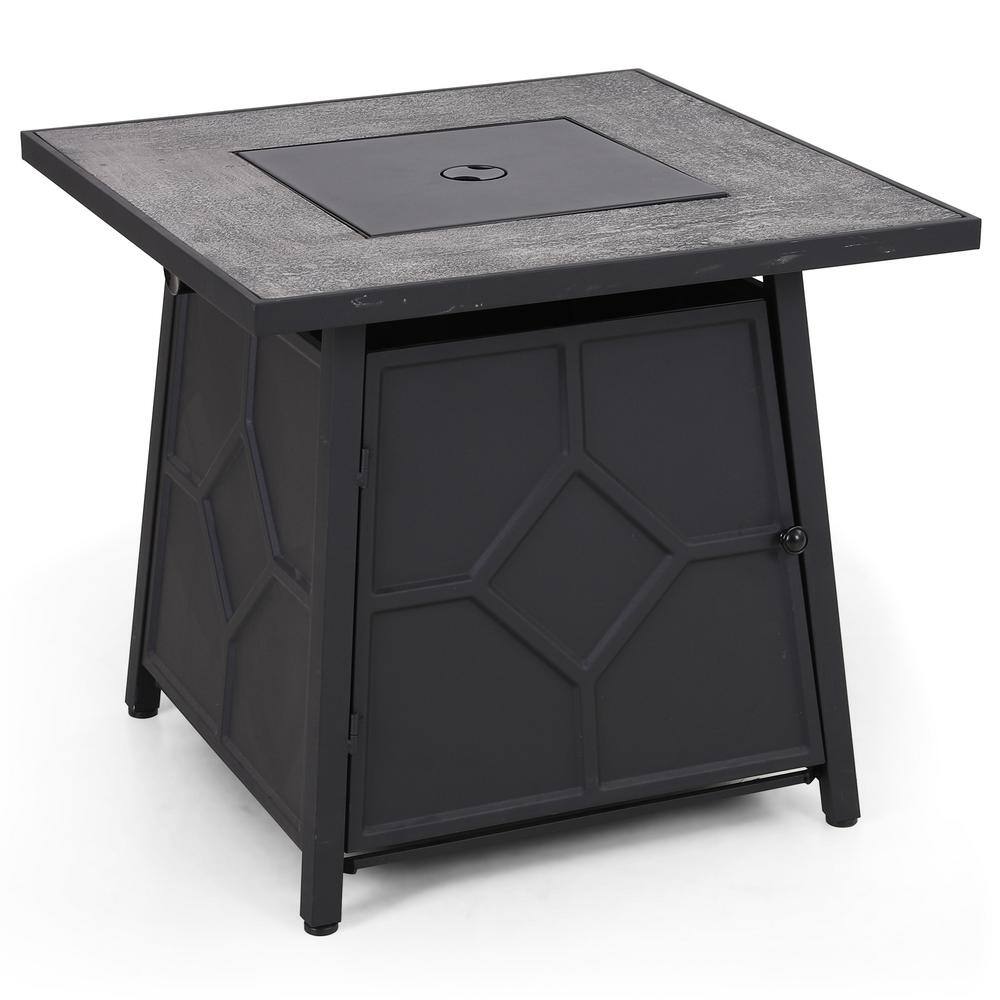 PHI VILLA 28 in. W x 24.8 in. H Square Black Metal Base Propane Gas Fire Pit Table with Gray TerrFab Top THD-E02GS008