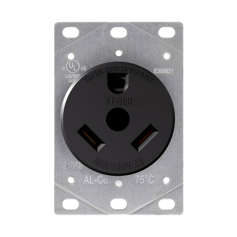 ELEGRP 30 Amp 120 VoltNEMA TT-30R RV Flush Mount Power Outlet Single Straight Blade Outlet for RV and Electric VehiclesBlack 2107S