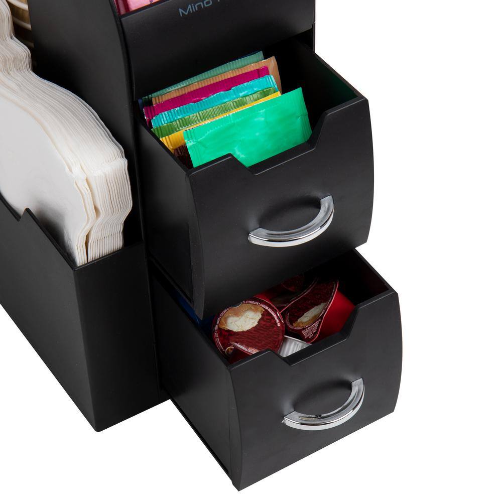 Mind Reader Anchor Collection 11-Compartment Coffee Cup and Condiment Organizer with 2 Drawers Black CAD01-BLK