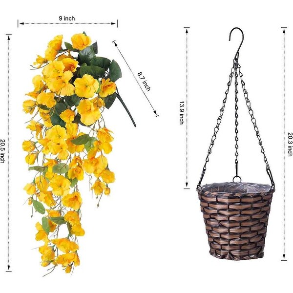 Artificial Faux Hanging Flowers Plants Baskets for Spring Outdoor Outside Decoration，Fake White Silk Long Stems Vines Hibiscus