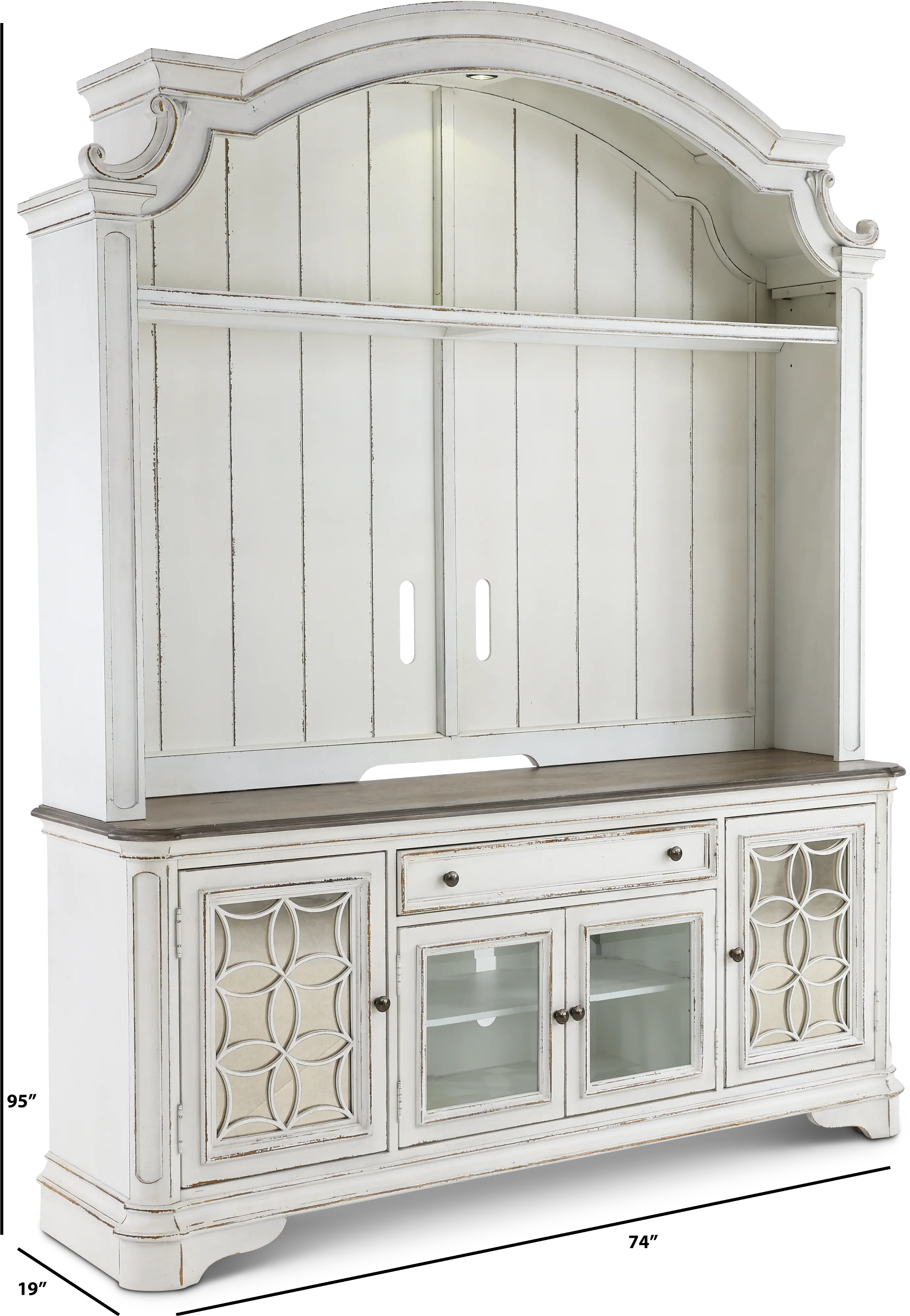 Magnolia Manor Distressed White 2 Piece Antique Entertainment Center