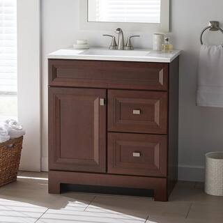 Home Decorators Collection Sedgewood 30.5 in. W Configurable Bath Vanity in Cognac with Solid Surface Top in Arctic with White Sink PPLNKDCG30D