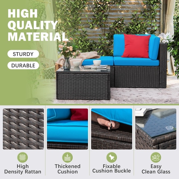 Furniwell 3Pieces Patio Outdoor Furniture Sets AllWeather Rattan Sectional Sofa with Table and Cushions