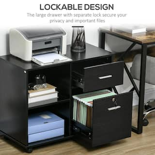 Vinsetto Black Lateral File Cabinet with Wheels Mobile Printer Stand with Open Shelves and Drawers 924-039BK