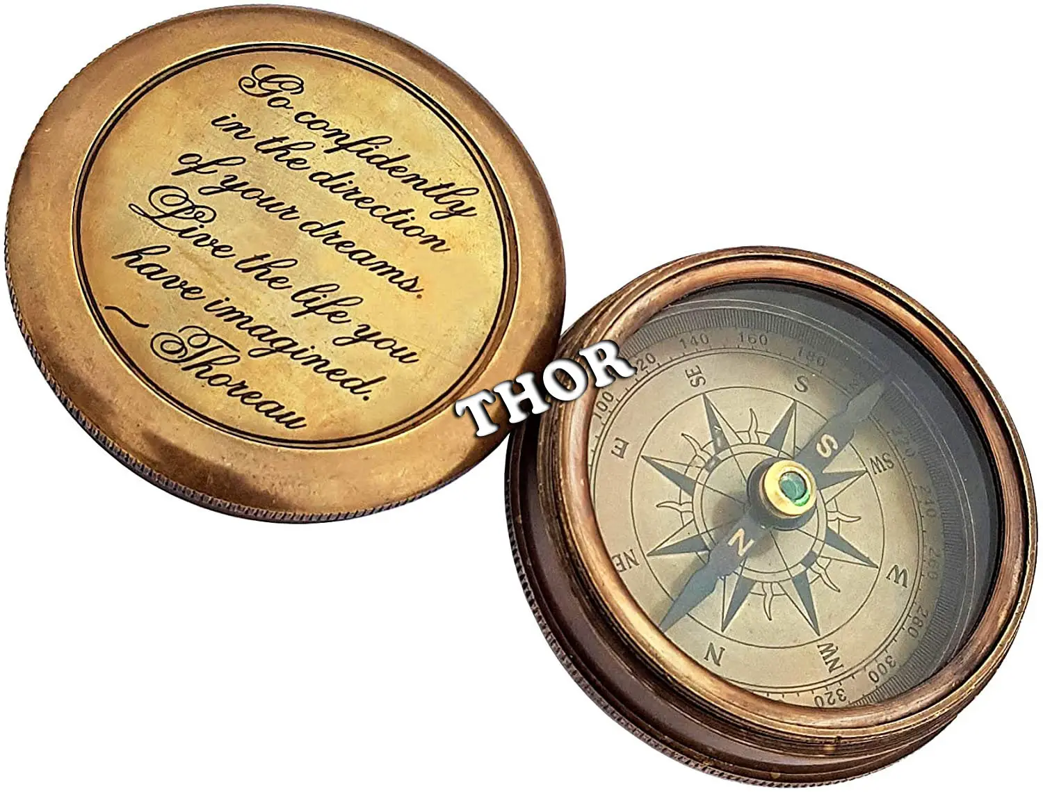 Antique Brass Poem Compass Nautical Brass Camping Hiking Marine Pocket Compass Home Decor