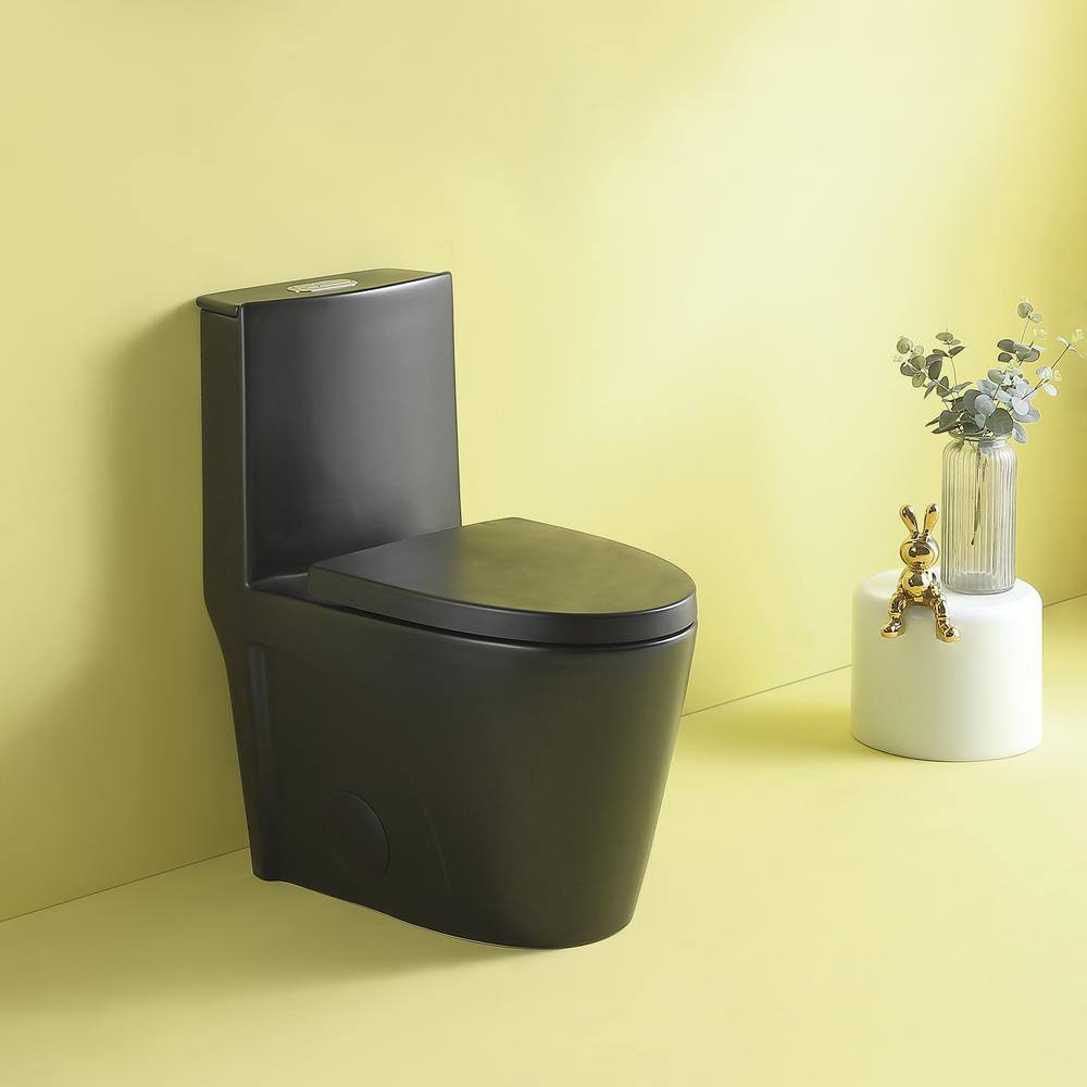 FAMYYT One-Piece 1.11.6 GPF Dual Flush Elongated Toilet in Matte Black with Soft-Close Seat XJ-23T01-MB-L