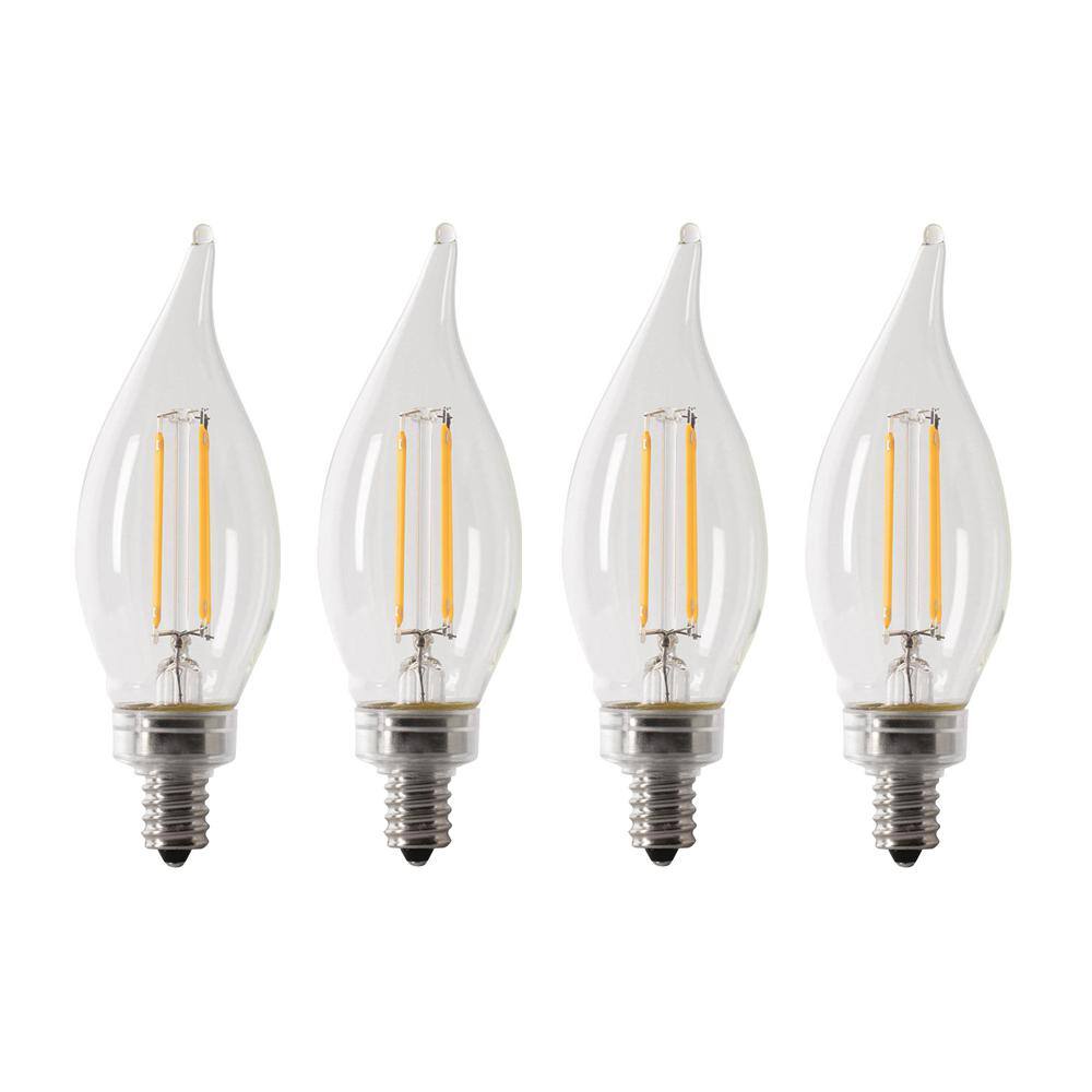 Feit Electric 40-Watt Equivalent BA10 E12 Candelabra Dimmable Filament CEC Clear Chandelier LED Light Bulb Soft White 2700K (4-Pack) BPCFC40927CAFIL4RP