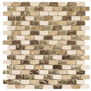 Jeffrey Court Molten 11.875 in. x 11.25 in. Interlocking Cream GlassCream and Emperador Marble Mosaic Tile (.927 sq. ft.Each) 99481