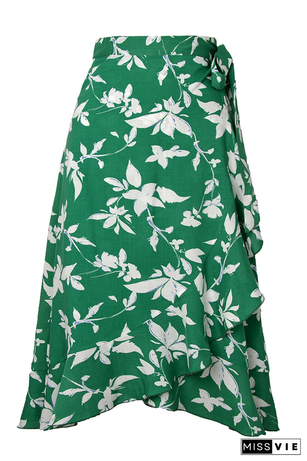 Ruffle Hem Floral Print Tie Knot Skirt Wholesale