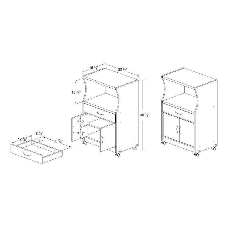 Hodedah Microwave Kitchen Cart in Chocolate Gray