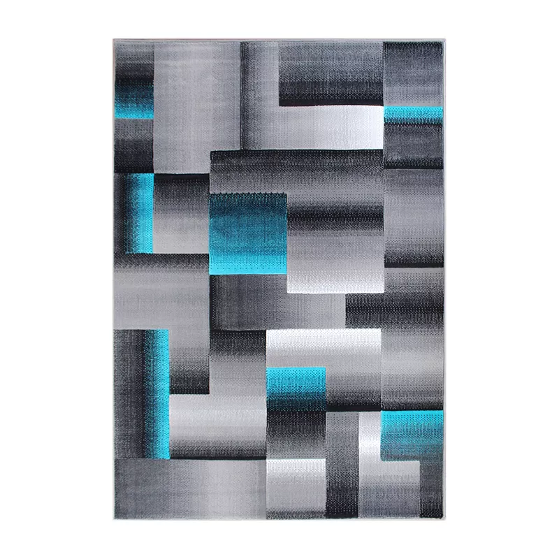 Masada Rugs Masada Rugs Trendz Collection 5'x7' Modern Contemporary Area Rug in Turquoise， Gray and Black-Design Trz861