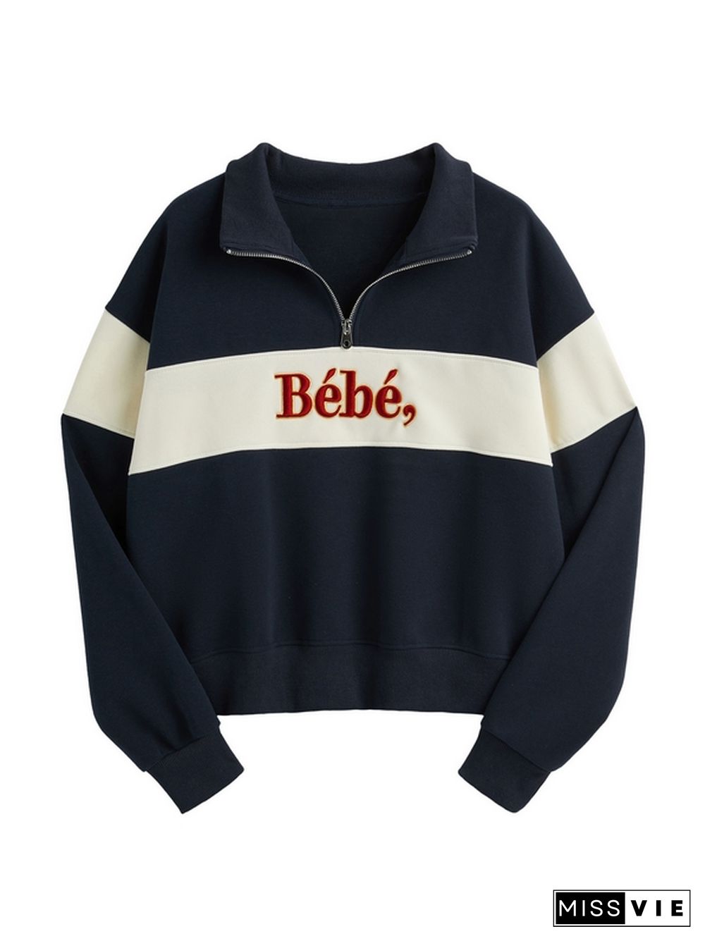 Color Block Splice Letter Embroidery Print Sweatshirt