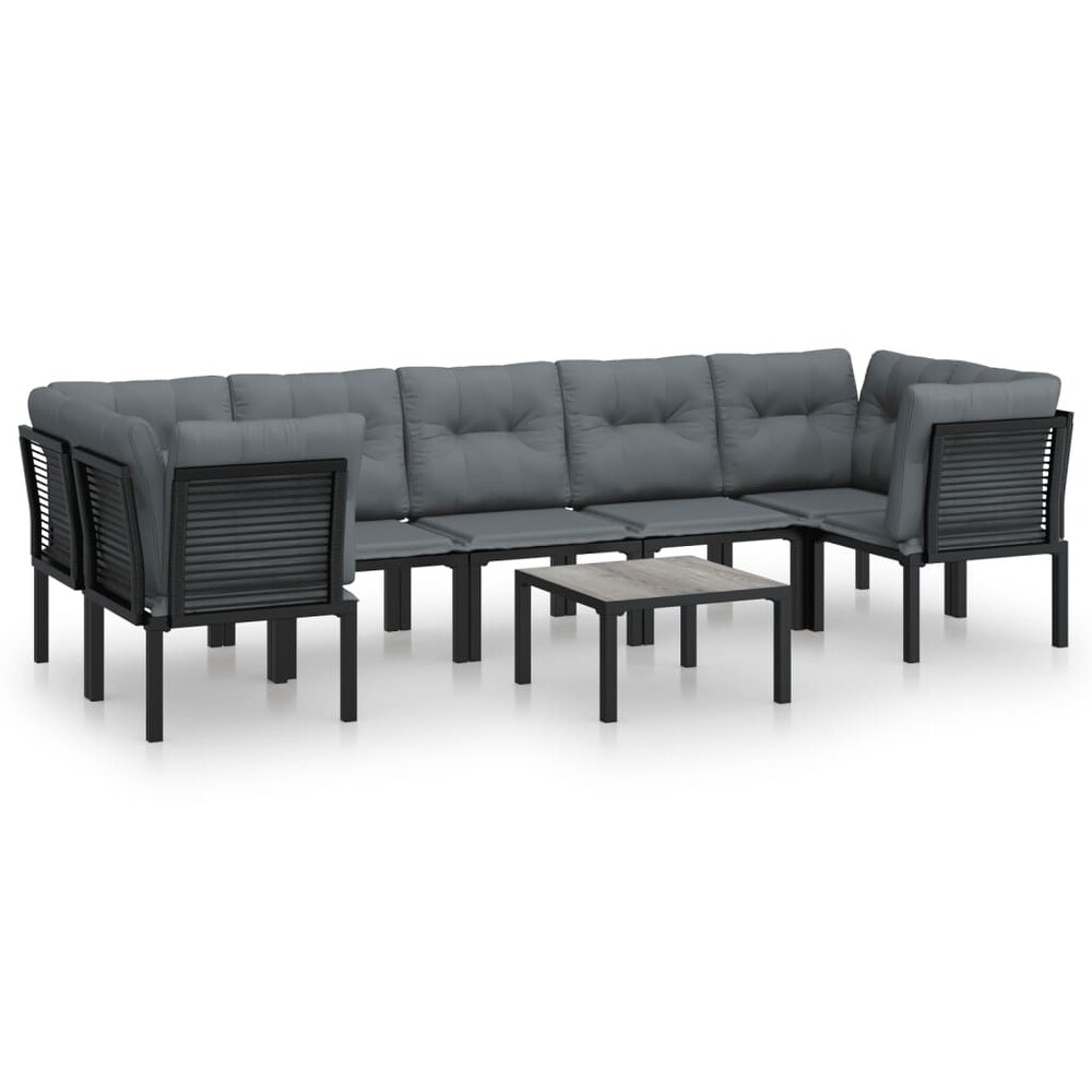 vidaXL 6 Piece Patio Lounge Set Black and Gray Poly Rattan