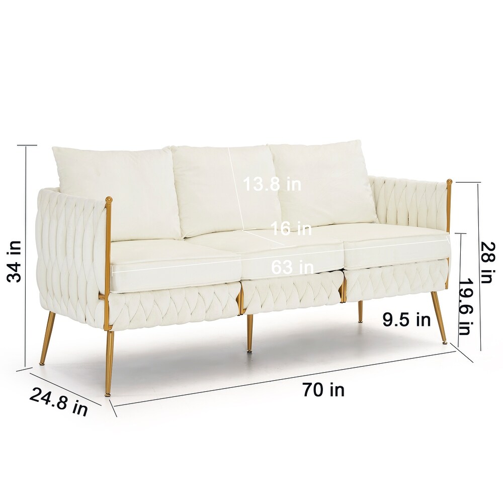 Velvet Sectional Sofa Sets Handmade Woven White Double Accent Loveseat