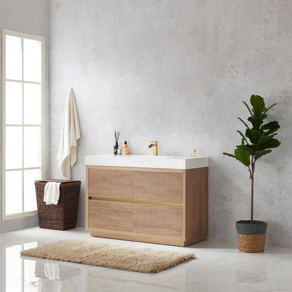 ROSWELL Palencia 48 in. W x 20 in. D x 33.9 in. H Bath Vanity in North American Oak with White Composite Integral Sink and Top 803048-NO-WHN