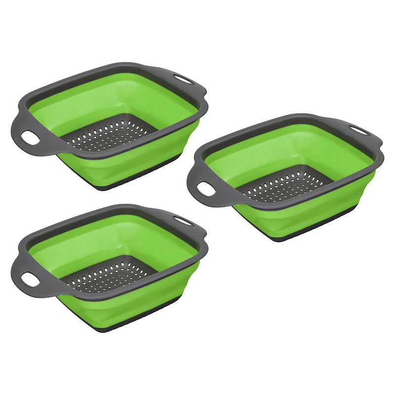 Collapsible Colander Set， 3 Pcs Silicone Square Foldable Strainer， Small