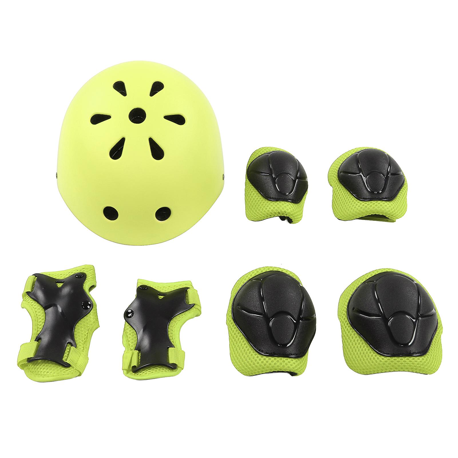 7pcs/set Children Safety Helmet Knee Elbow Pad Sets Breathable Riding Skating Protective Gear Setgreen