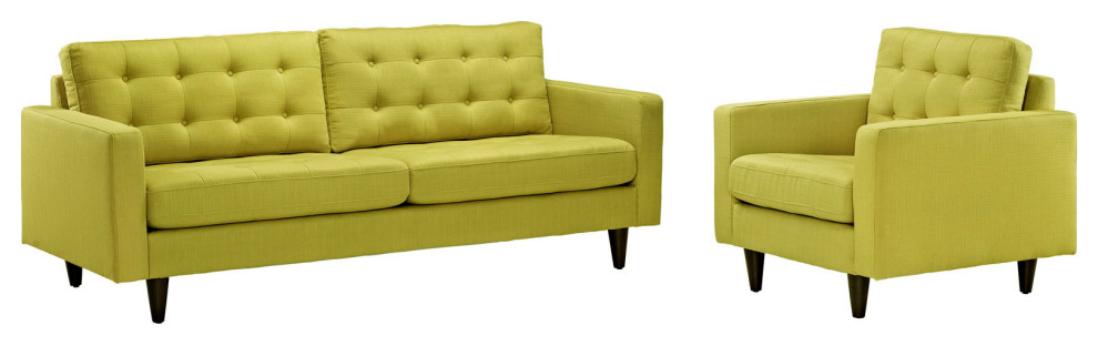 2 Piece Empress Armchair and Sofa Set  Upholstered Fabric   Midcentury   Living Room Furniture Sets   by BisonOffice  Houzz