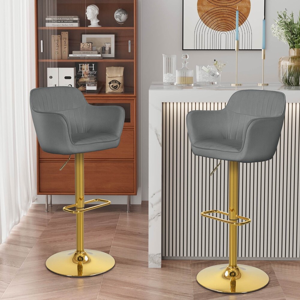 Moasis Velvet Swivel Bar Stools with Adjustable Height and Gold Stainless Steel Base