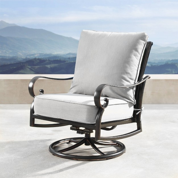 Oakland Living 2pk Deep Seating Swivel Rocking Aluminum Outdoor Patio Club Chairs With Diamond Pattern Backs Gold