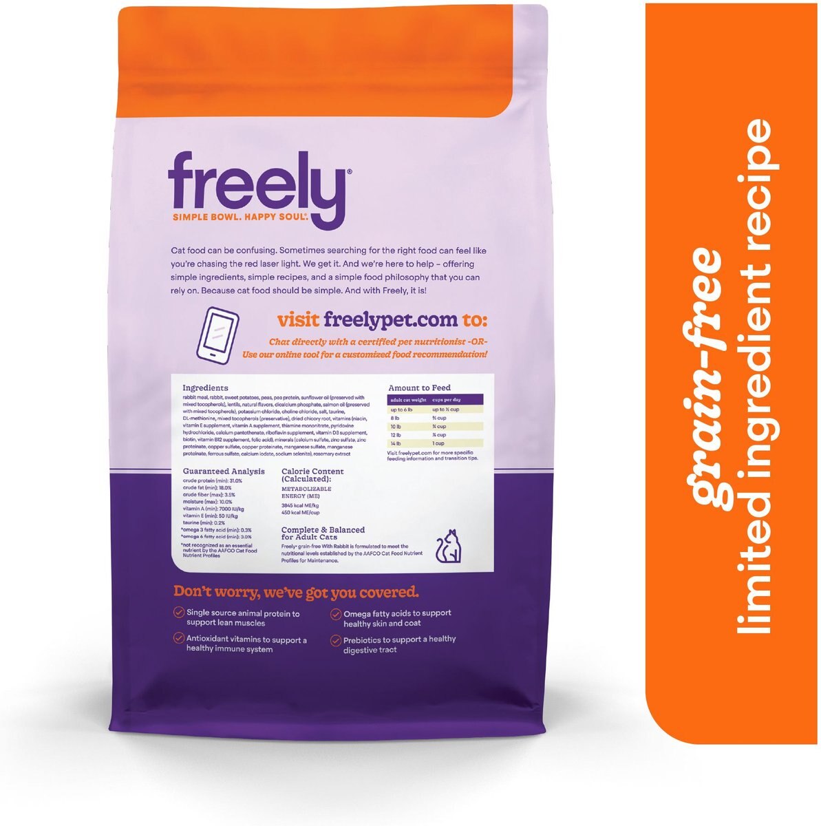 Freely Rabbit Recipe Grain-Free Dry Cat Food， 3-lb bag