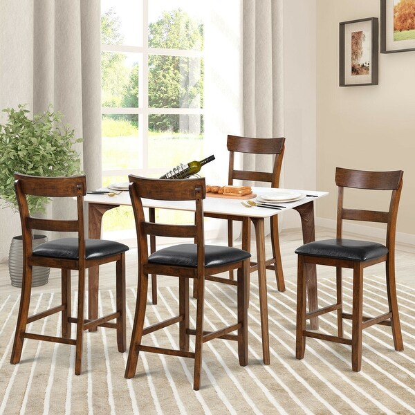 Gymax Set of 4 Barstools Counter Height Chairs w/Leather Seat and Rubber - See Details