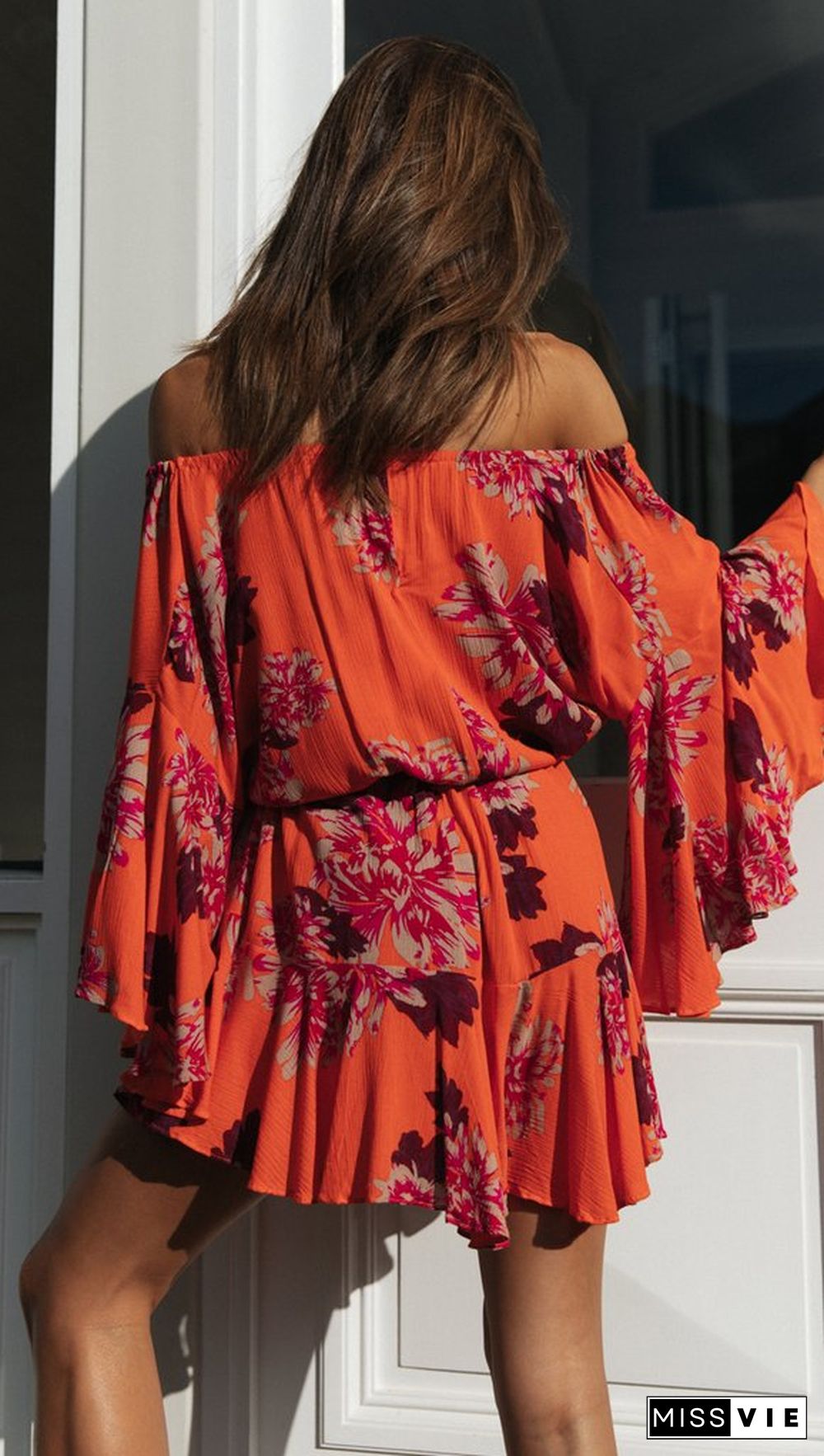 Carrot Floral Off Shoulder Withdraw Rompers