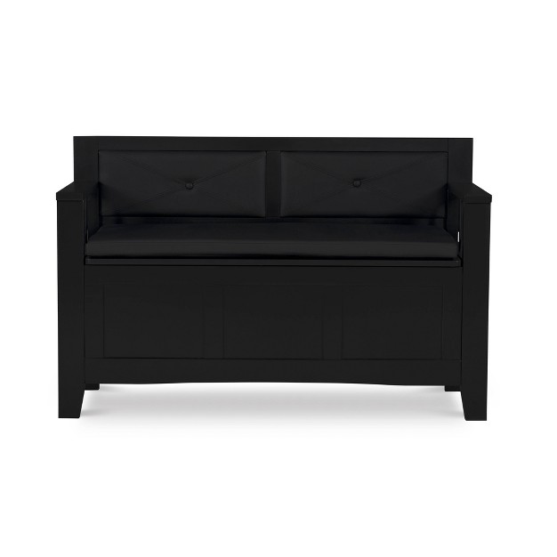 Carlton Solid Wood Faux Leather Upholstered Padded Storage Bench Black Linon