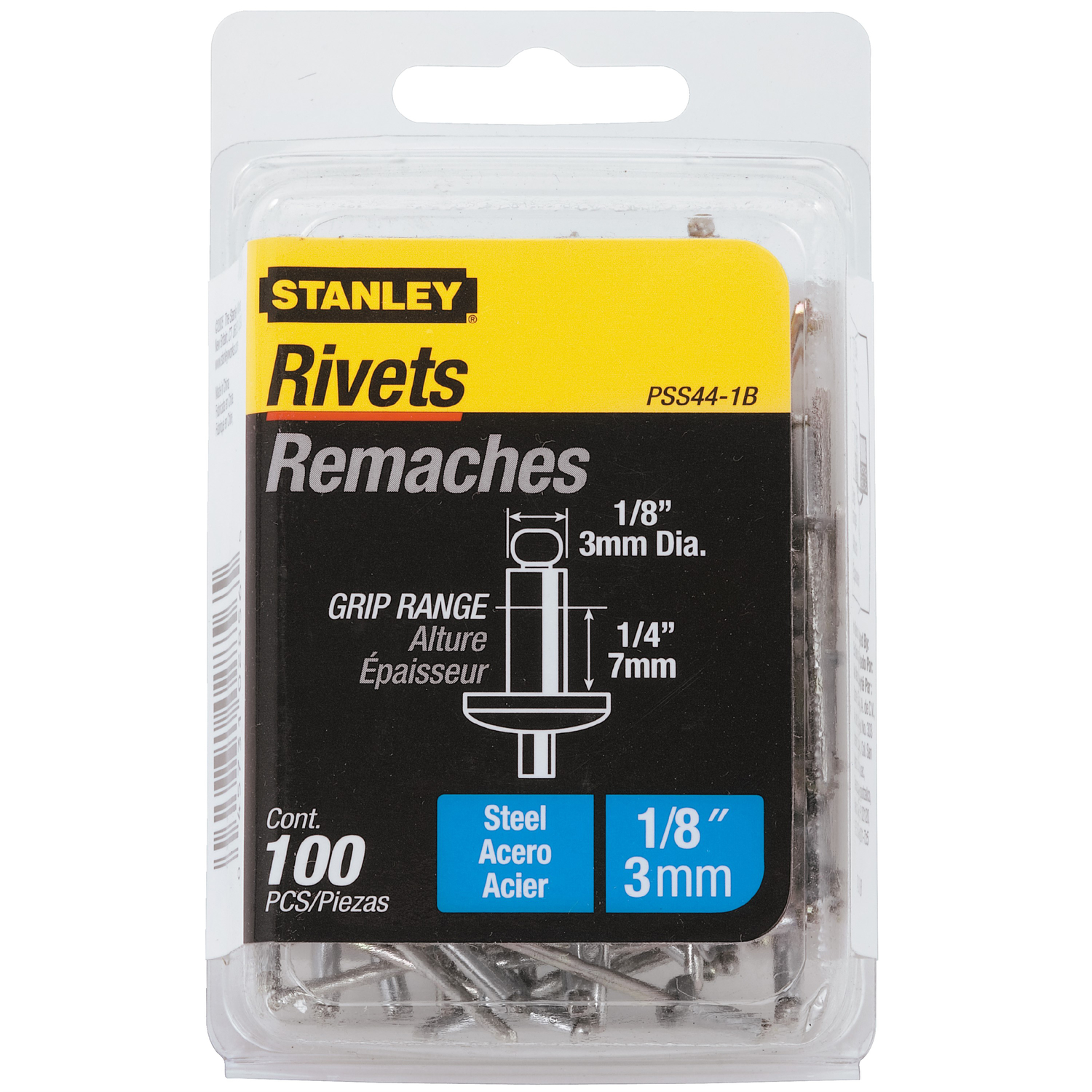 Stanley 1/8 in. D X 1/4 in. Steel Blind Rivets Silver 100 pk