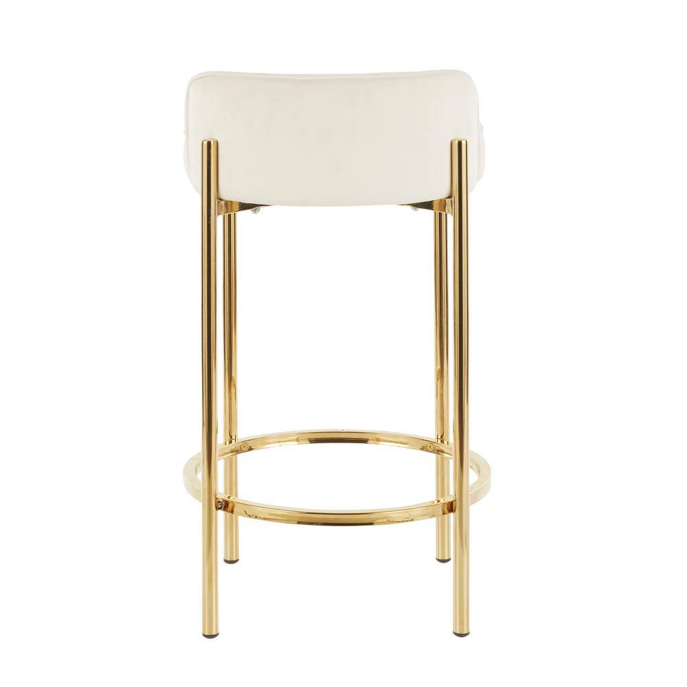 Lumisource Chloe Counter Stool in White Velvet and Gold Metal (Set of 2) B26-CHLOE AUVW2